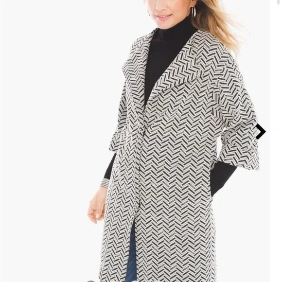 Chicos 3 Womens jacquard Chevron knit  Jacket Size XL pockets - Picture 1 of 7